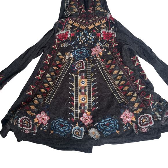 Johnny Was Biya Flower Embroidered Hooded Cardigan Charcoal Grey - Picture 7 of 15